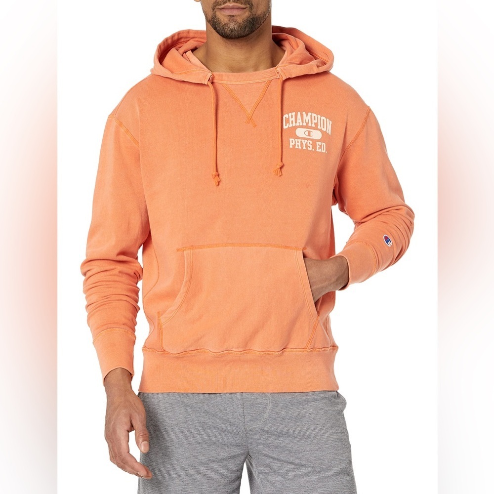 Champion UO Exclusive Vintage Dye Orange PHYS. ED. Pullover Hoodie Size Medium
